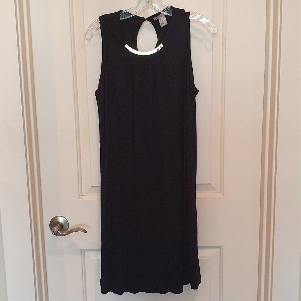 H&M classic black dress with silver necklace